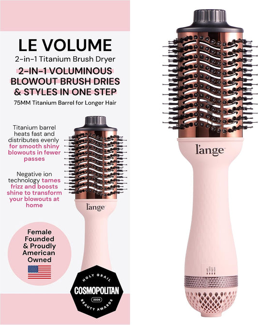 L'ANGE HAIR Le Volume 2-in-1 Titanium Blow Dryer Brush, Blush, 75 mm