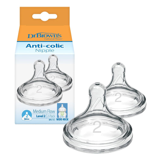 Dr. Brown's Wide-Neck Level 2 Medium Flow Teats, 3m+, Pack of 2