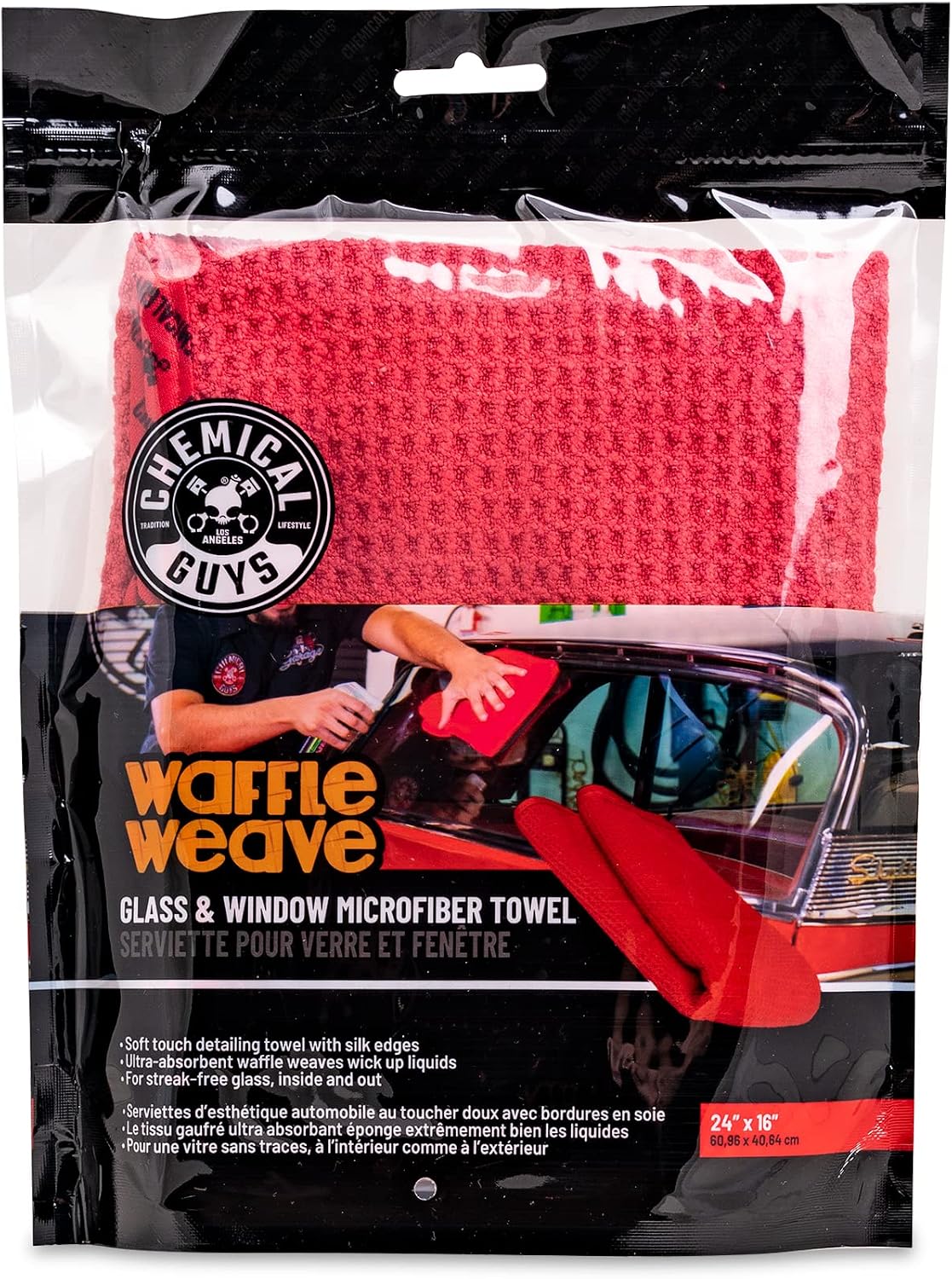 Chemical Guys Waffle Weave Glass & Window Microfiber Towel, Red, 24 x 16 in - view 2