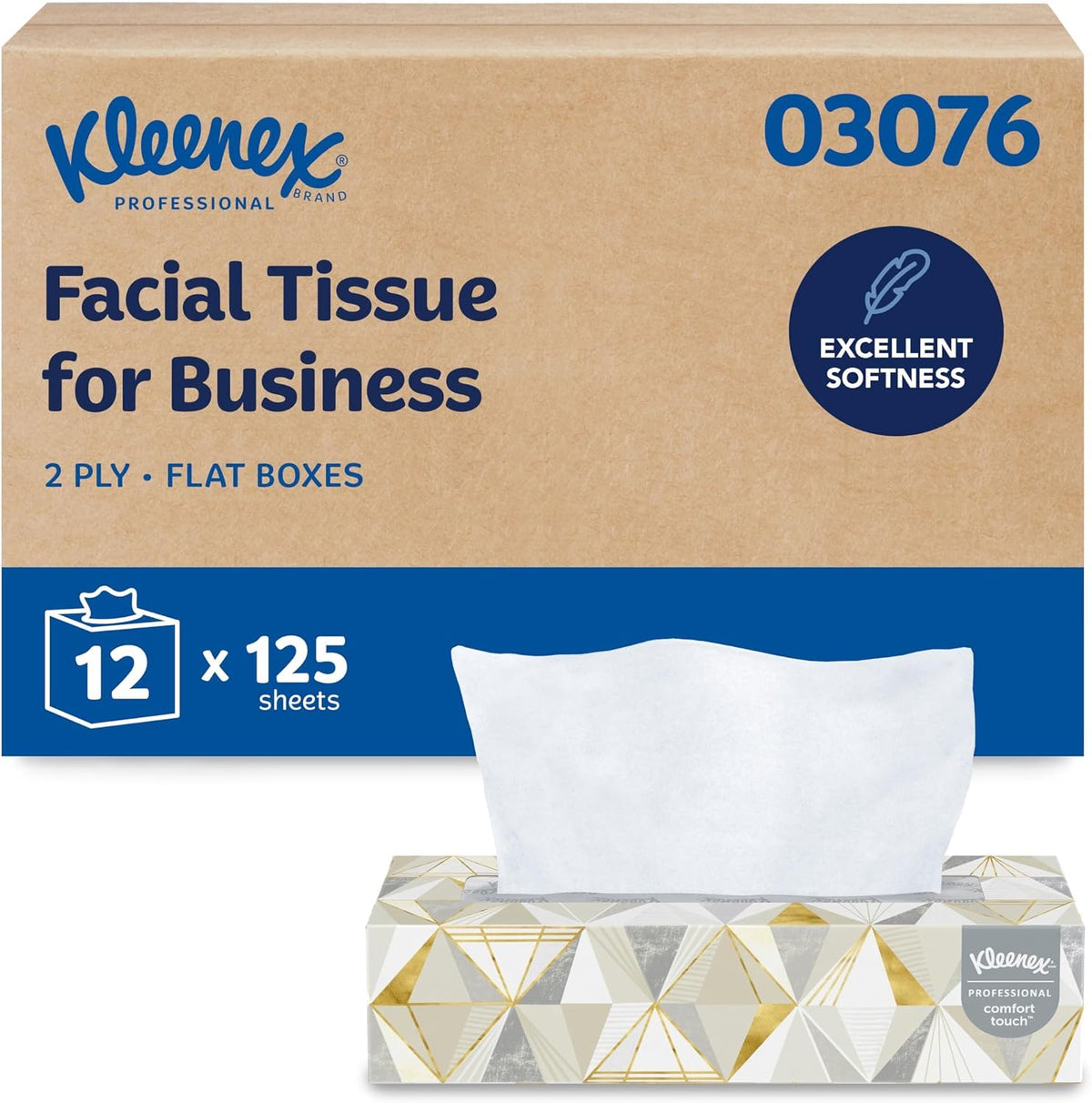 Kleenex Professional Facial Tissue, 12 Boxes of 125 Tissues (03076)