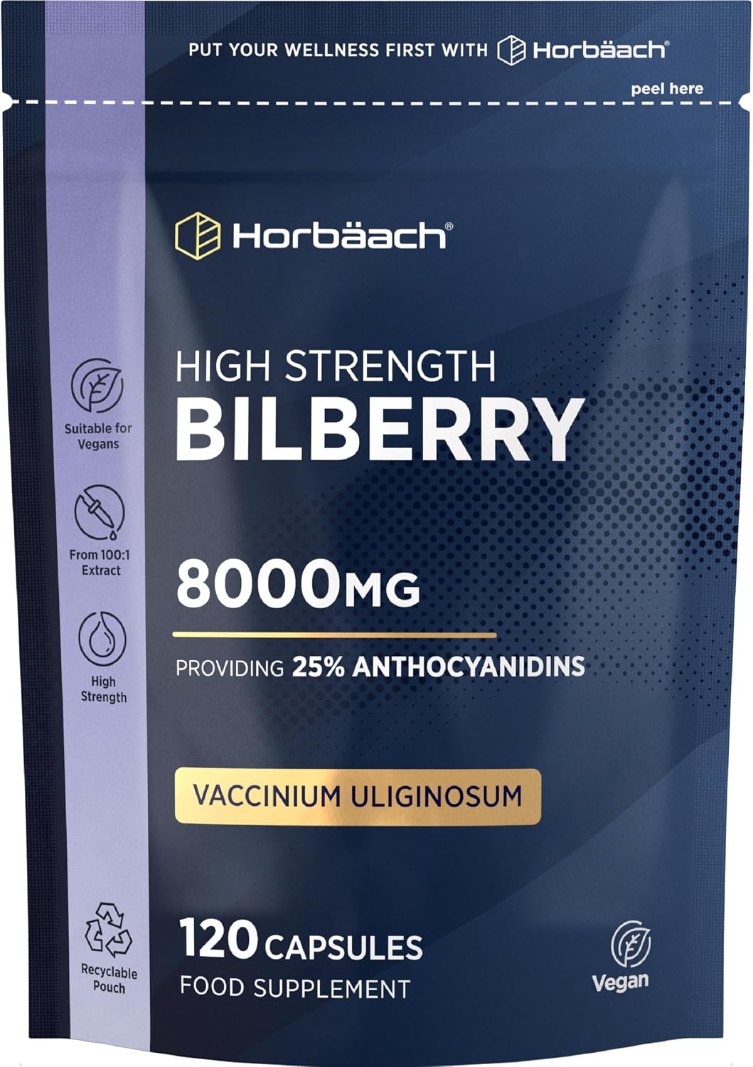 Horbäach Bilberry Extract Capsules 8,000mg, 25% Anthocyanidins