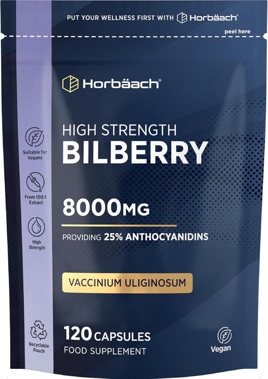 Horbäach Bilberry Extract Capsules 8,000mg, 25% Anthocyanidins
