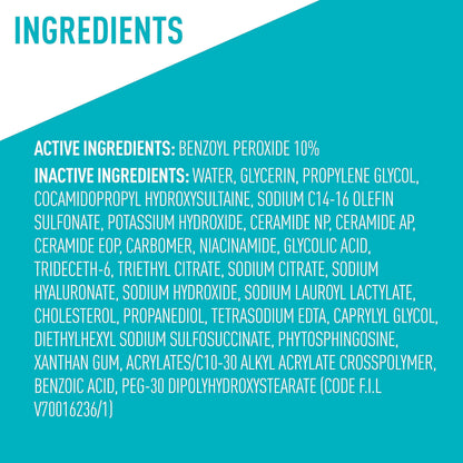 CeraVe Acne Foaming Cream Wash 10% full ingredients list