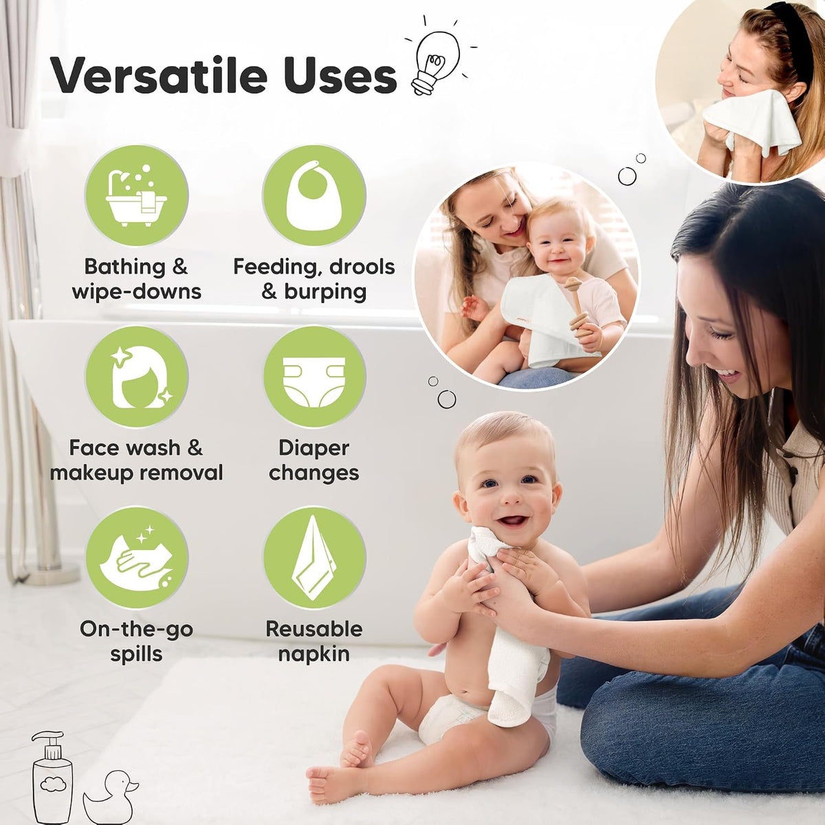 KeaBabies 6-Pack Baby Washcloths, White, 10 x 10 Inch (25 x 25 cm) - view 6