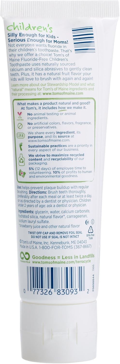Tom's of Maine Fluoride-Free Kids Toothpaste Silly Strawberry 4.2 oz, Pack of 3 - view 2