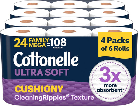 Cottonelle Ultra Soft Toilet Paper, 24 Family Mega Rolls