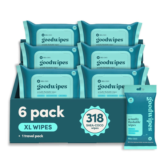 goodwipes Flushable Wipes, Shea-Coco, 318 Wipes (6 Pack + 1 Travel Size)