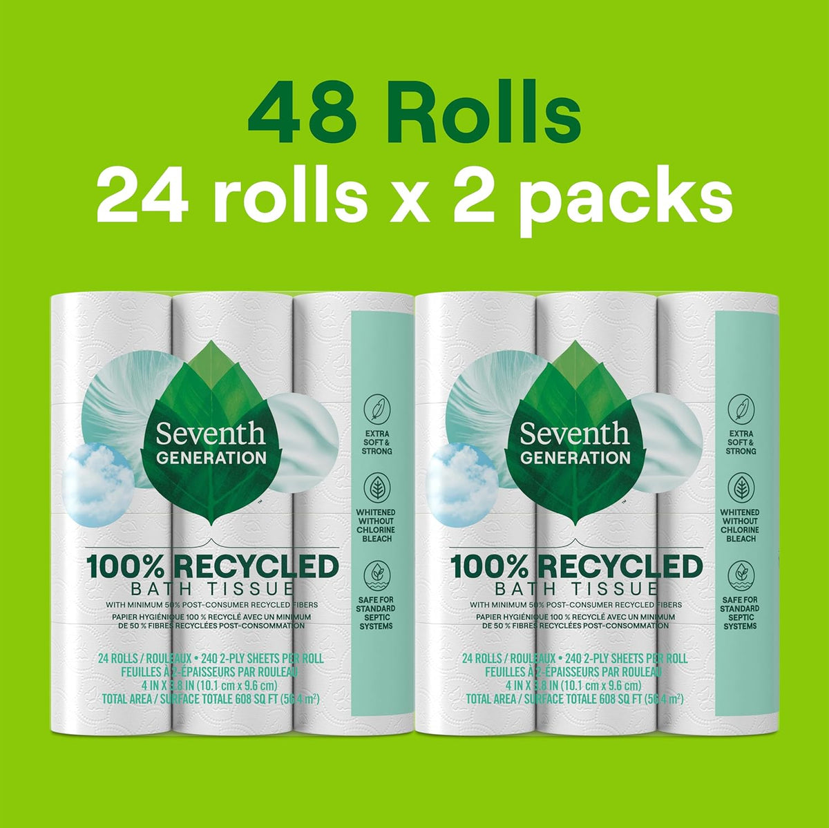 Seventh Generation 100% Recycled 2-Ply Toilet Paper, 48 Rolls - view 3