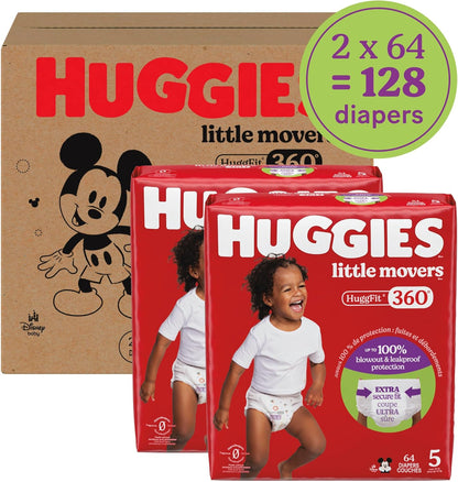 Huggies Little Movers HuggFit 360 Nappy Pants, Size 5, 128 Count (2 Packs of 64) - view 2