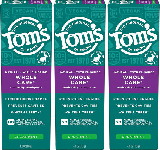 Tom's of Maine Whole Care Anticavity Toothpaste Spearmint 4 oz, Pack of 3
