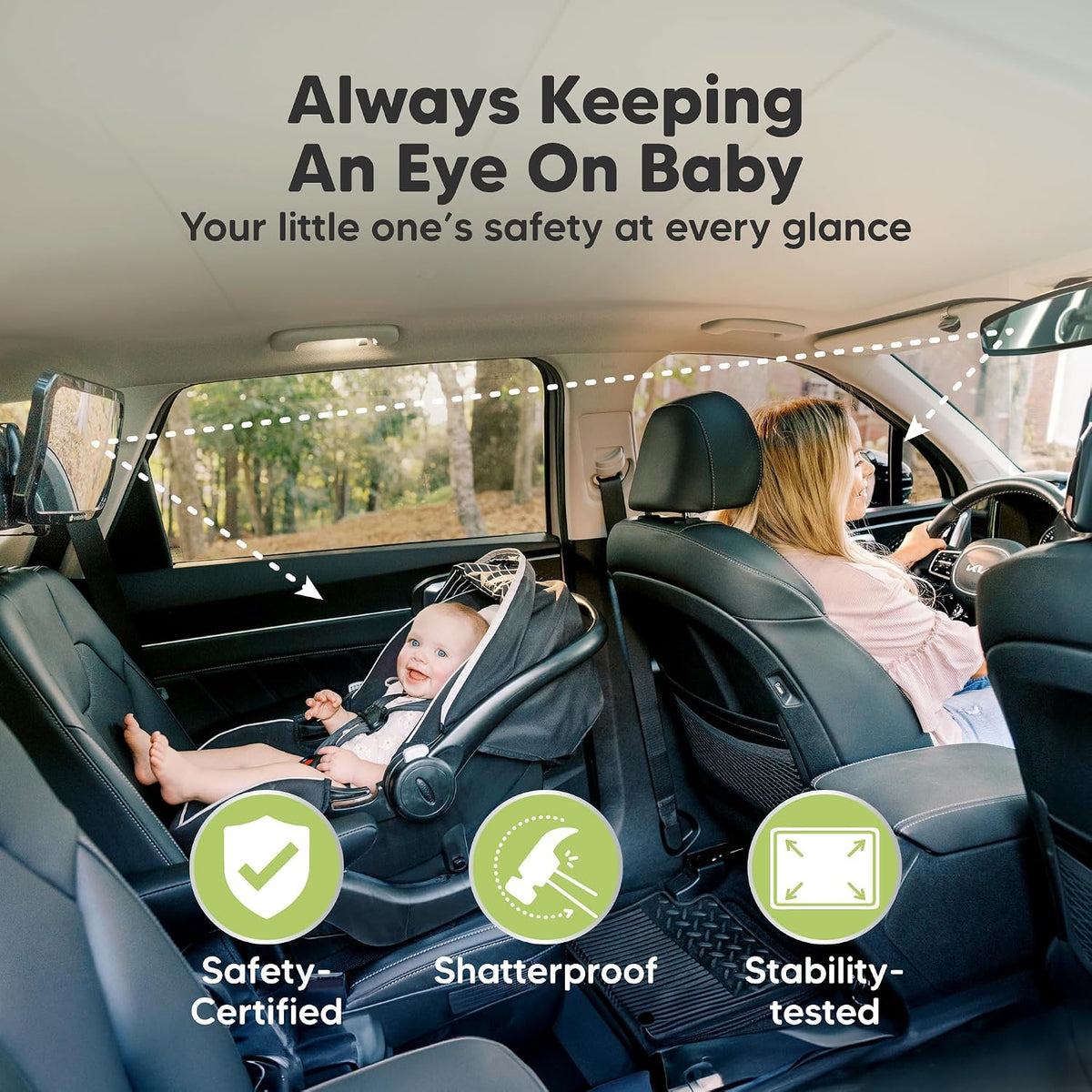 KeaBabies Baby Car Seat Mirror, Wide View, Matte Black - view 3