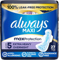 Always Maxi Extra Heavy Overnight Pads with Wings Size 5, 27 Count