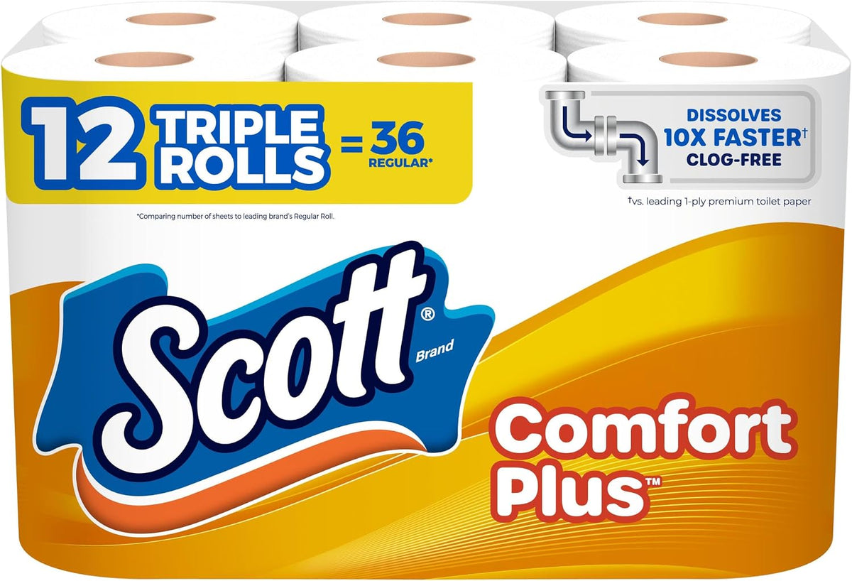 Scott ComfortPlus Toilet Paper, 12 Triple Rolls, 231 Sheets Each — product view