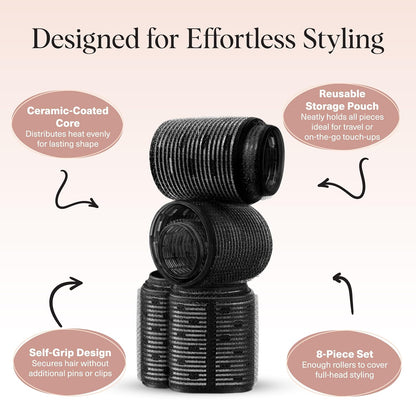 Kitsch Ceramic Hair Rollers for Women, Black, 8 Count - view 4