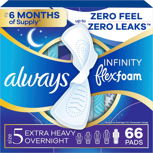 Always Infinity Pads with Wings Size 5 Extra Heavy Overnight Unscented 66 Count