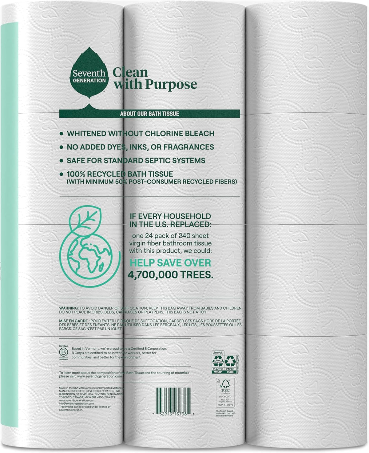 Seventh Generation 100% Recycled 2-Ply Toilet Paper, 48 Rolls — alternate product view