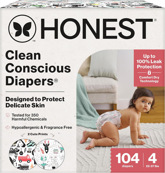 The Honest Company Daytime Nappies, Space Travel Big Trucks, Size 4, 104 Count