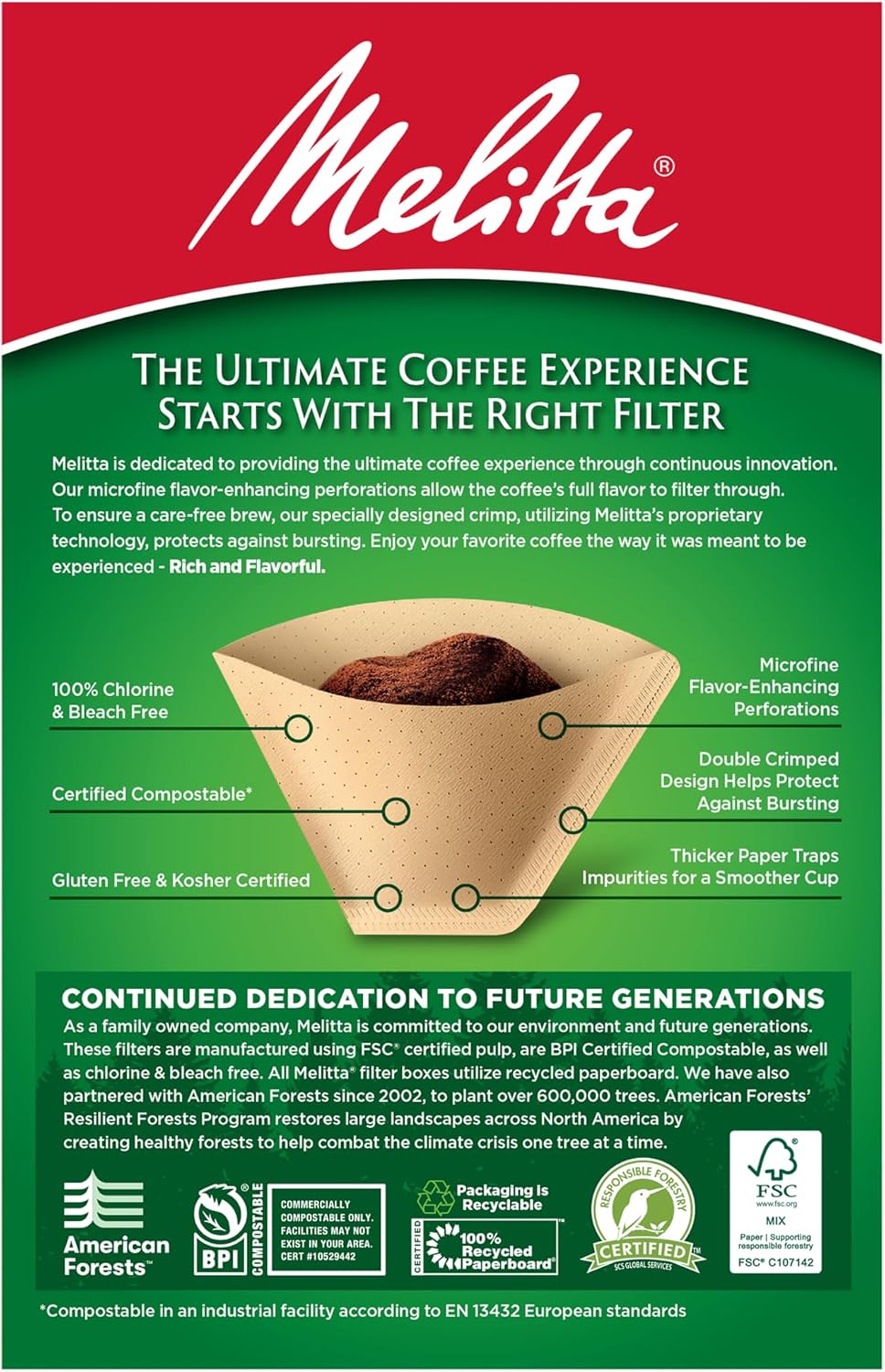 Melitta #4 Unbleached Natural Brown Cone Coffee Filters, 100 Count - view 4