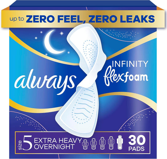 Always Infinity FlexFoam Extra Heavy Overnight Pads with Wings Size 5, 30 Count
