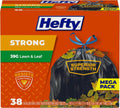 Hefty Strong Lawn and Leaf 148 L (39 Gallon) Bags, Black, Unscented, 38 Count