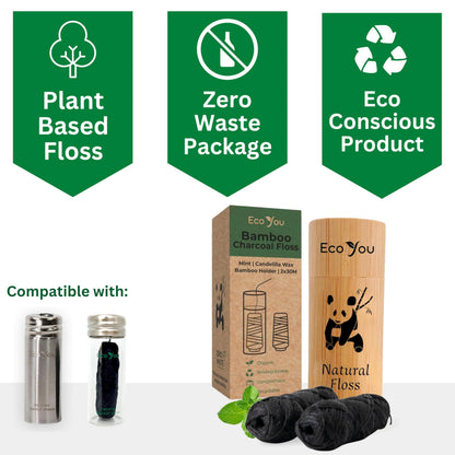 EcoYou Charcoal Bamboo Floss with Bamboo Container, Mint, 2 x 33 Yards (30 m) - view 2