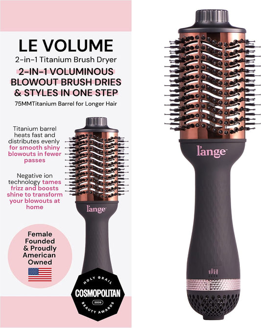 L'ANGE HAIR Le Volume 2-in-1 Titanium Blow Dryer Brush, Black, 75 mm