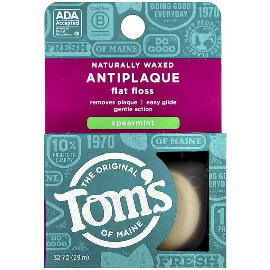 Tom's of Maine Antiplaque Flat Floss, Waxed, Spearmint, 32 Yards
