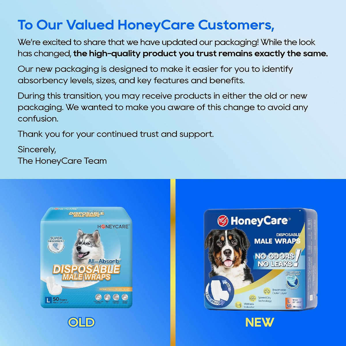 Honey Care All-Absorb A24 Disposable Male Dog Wraps, Large, 50 Count — alternate product view