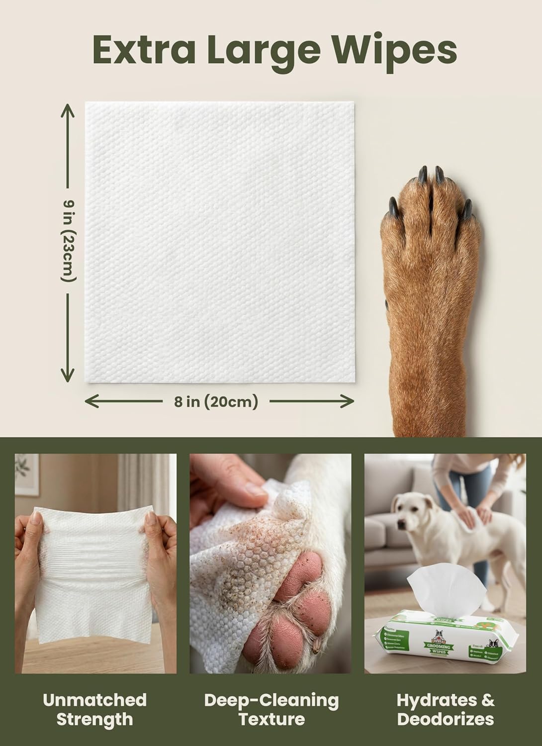 Pogi's Dog Grooming Wipes for Paws and Bum, Fragrance Free, 100 Wipes - view 2