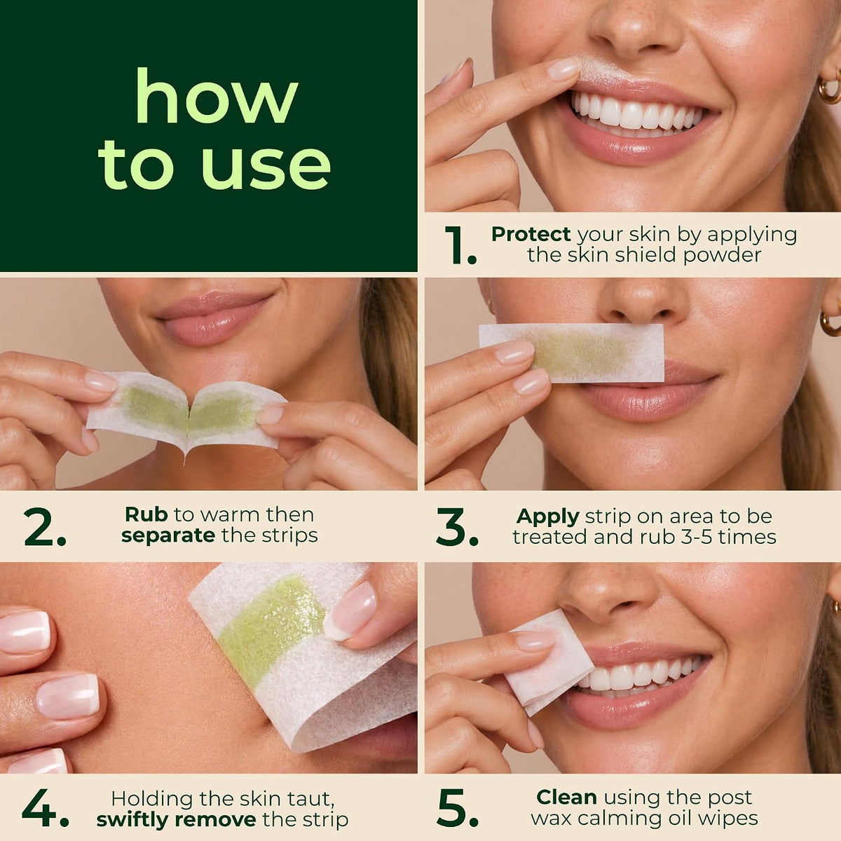Nad's Facial Wax Strips Kit, 20 Strips, 4 Oil Wipes and Protection Powder - view 4