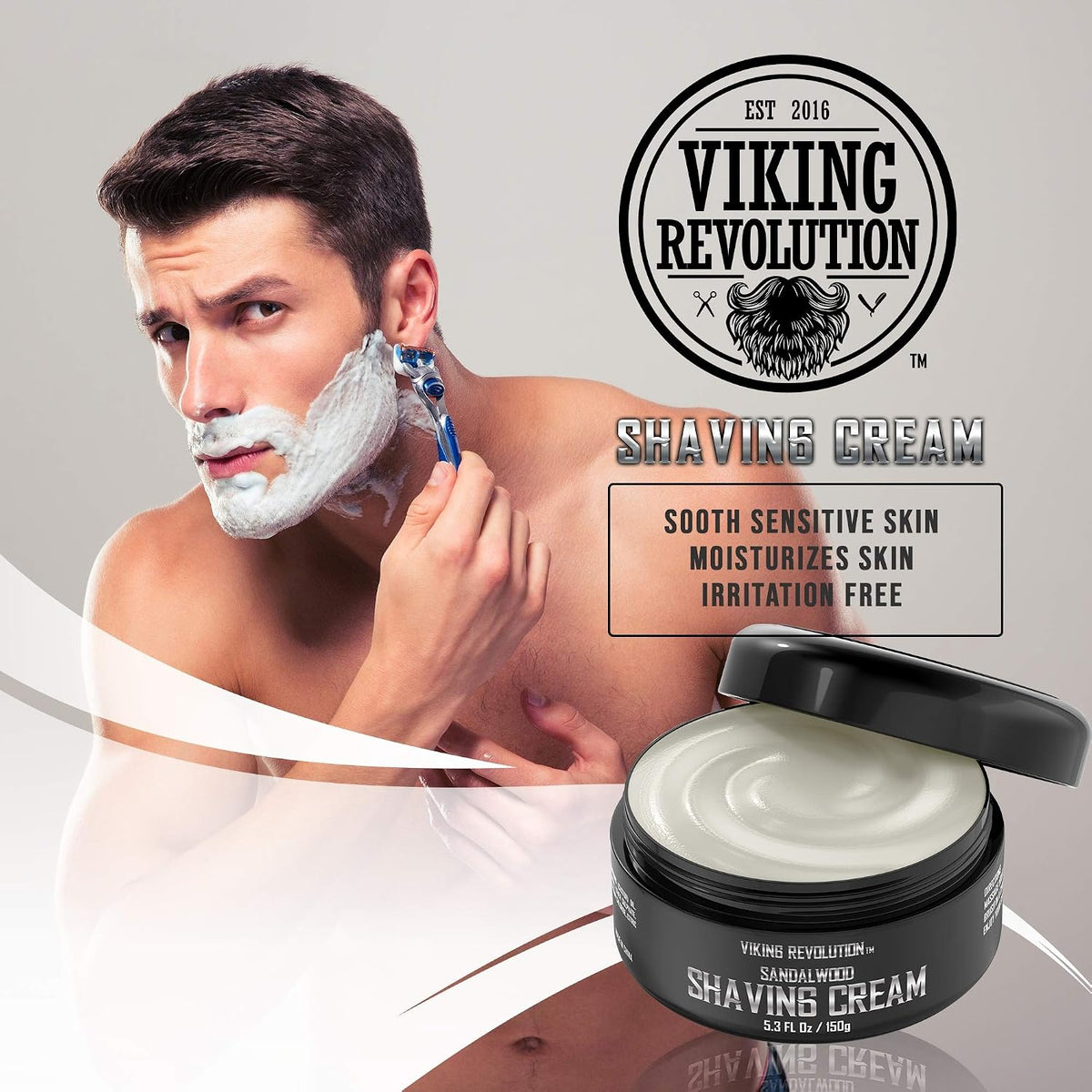 Viking Revolution Shaving Cream for Men, Sandalwood, 150 g (5.3 oz) — alternate product view