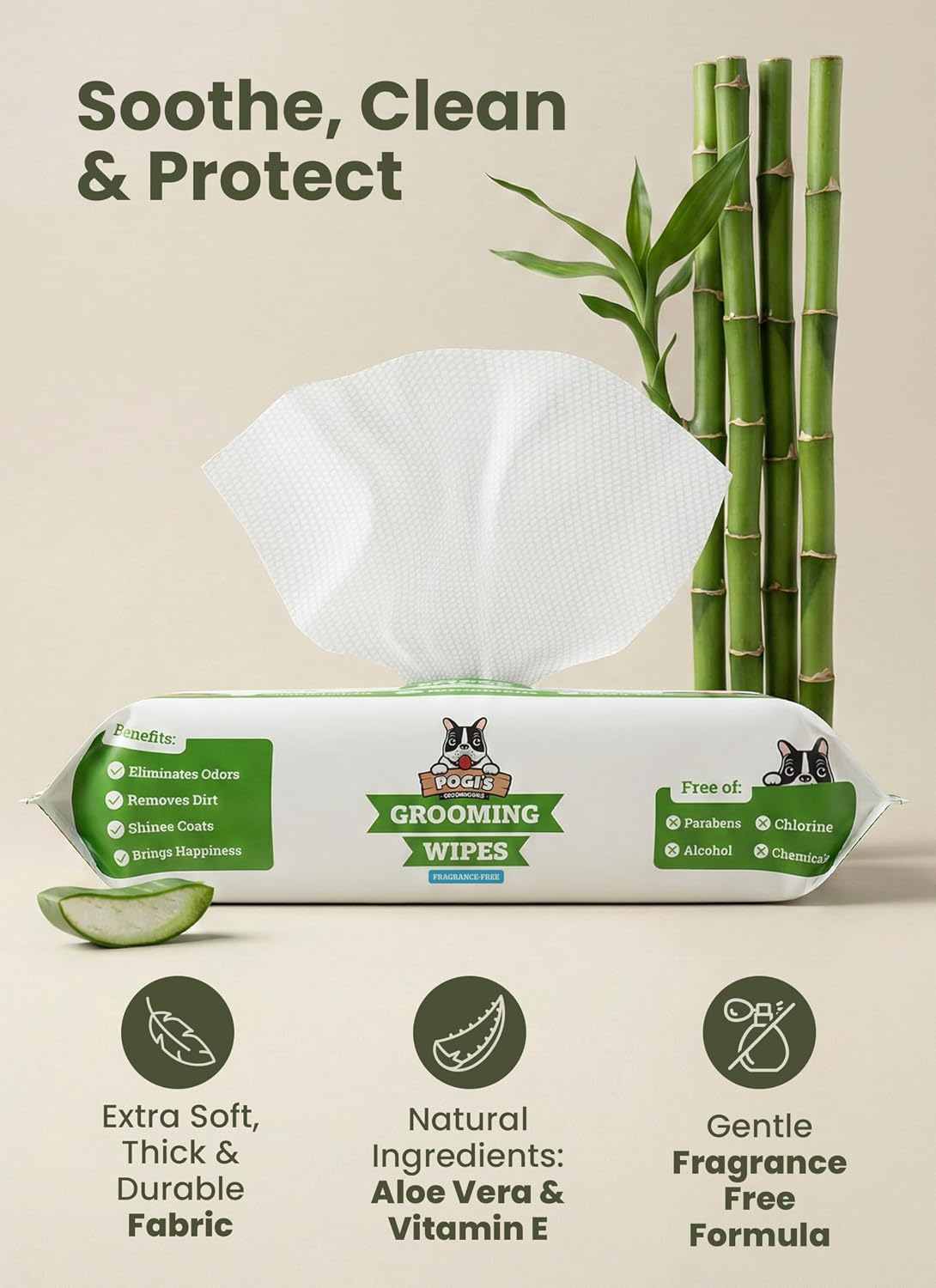 Pogi's Dog Grooming Wipes for Paws and Bum, Fragrance Free, 100 Wipes - view 3