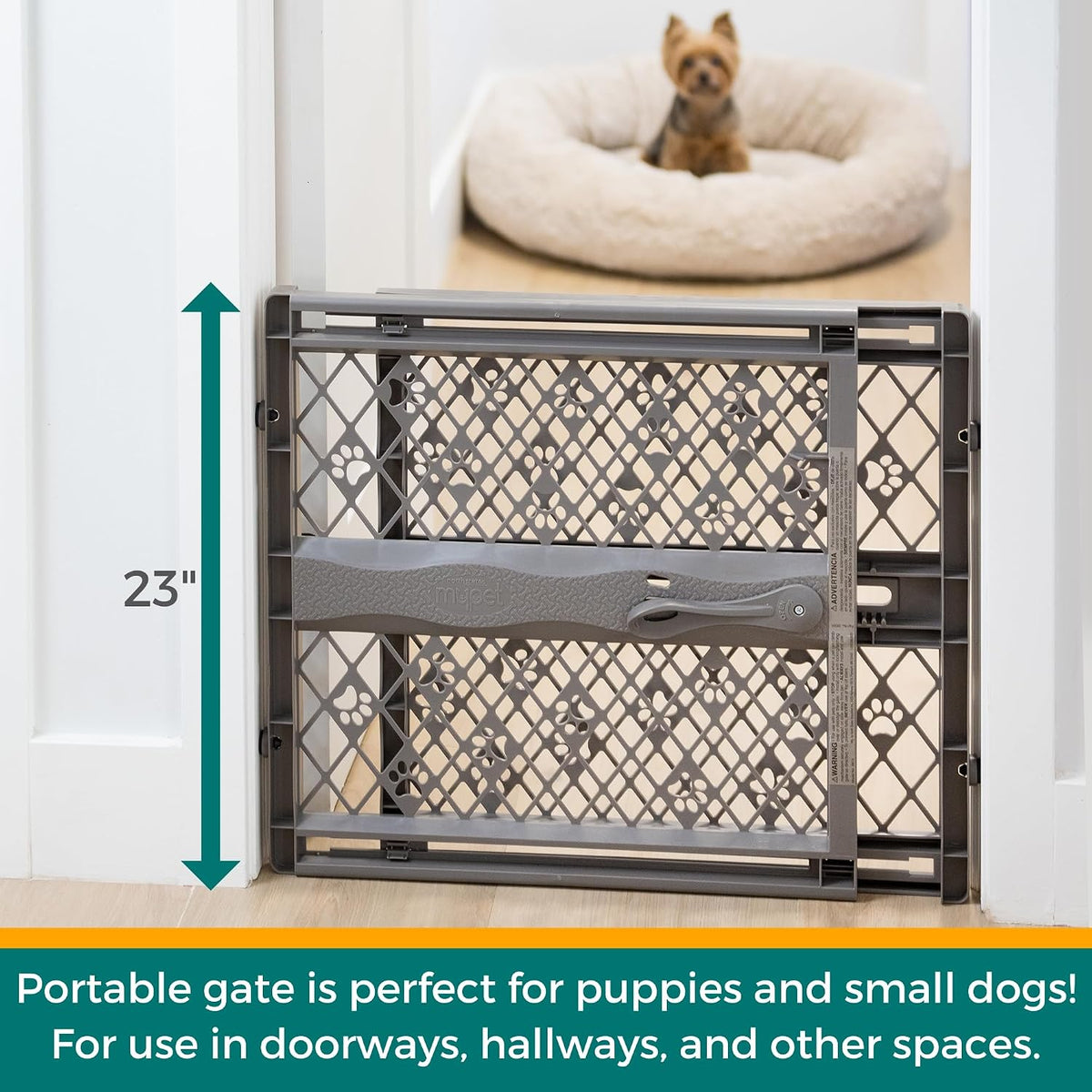 MYPET Paws Portable Pet Gate, 26-40 in Wide, 23 in Tall, Fieldstone Grey - view 2