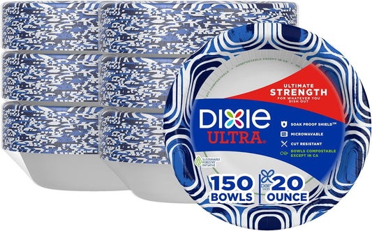 Dixie Ultra Large Paper Bowls, 20 oz, Microwave Safe, 150 Count