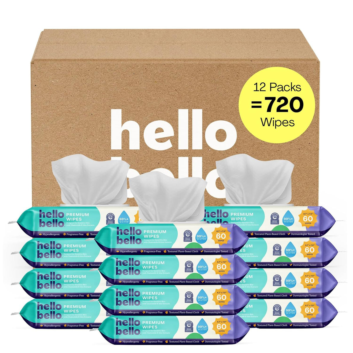 Hello Bello Premium Fragrance-Free Baby Wipes, Chamomile and Aloe, 720 Wipes
