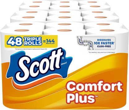 Scott ComfortPlus Toilet Paper 48 Triple Rolls, 231 Sheets per Roll