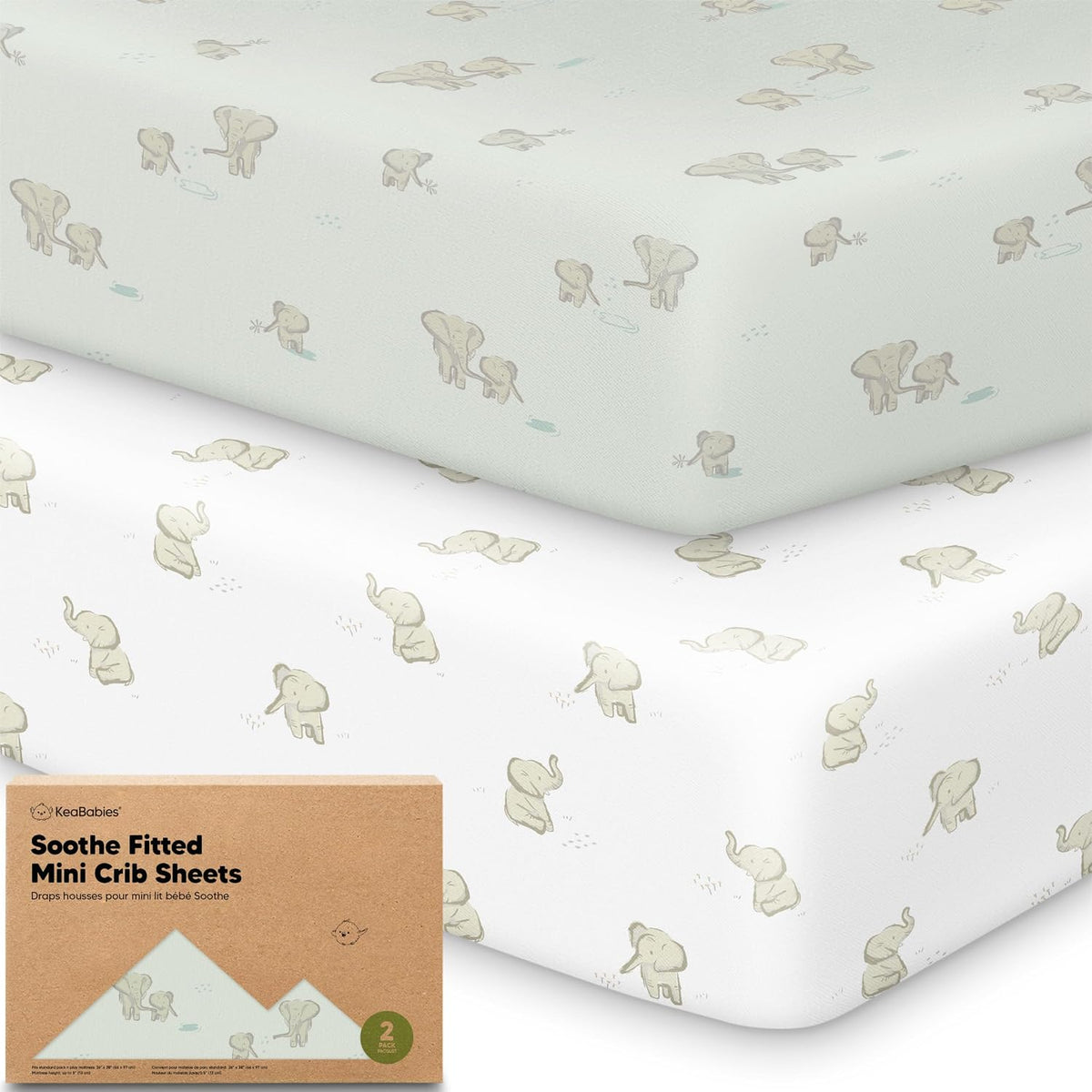 KeaBabies Mini Cot Sheets, Fitted, 38 x 26 Inch, Pack of 2, Elly