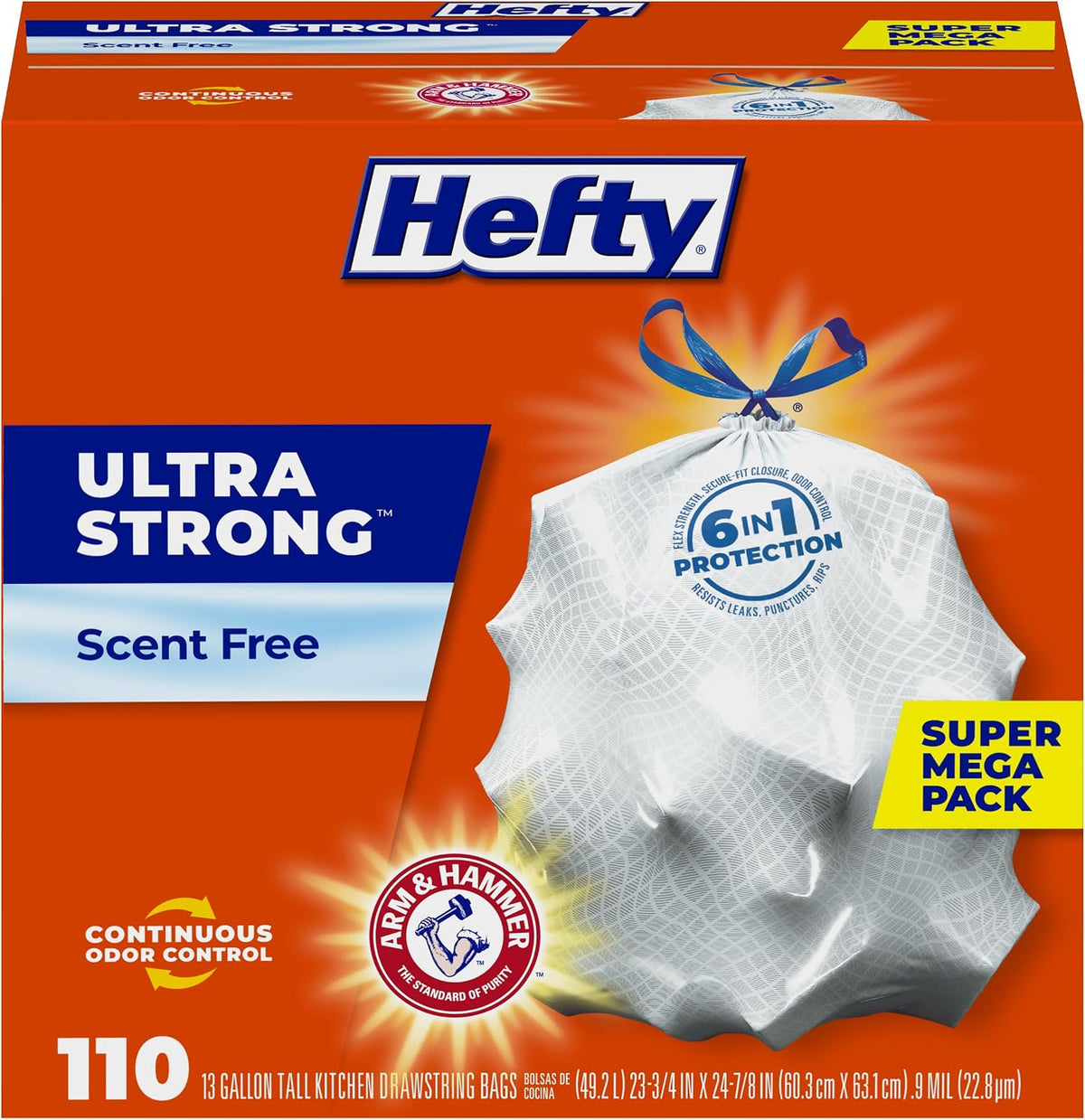 Hefty Ultra Strong 13 Gallon Kitchen Bin Bags, Unscented, 110 Count — product view