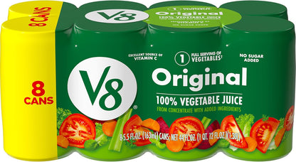 V8 Original 100% Vegetable Juice 8 x 163ml (5.5 fl oz) Cans