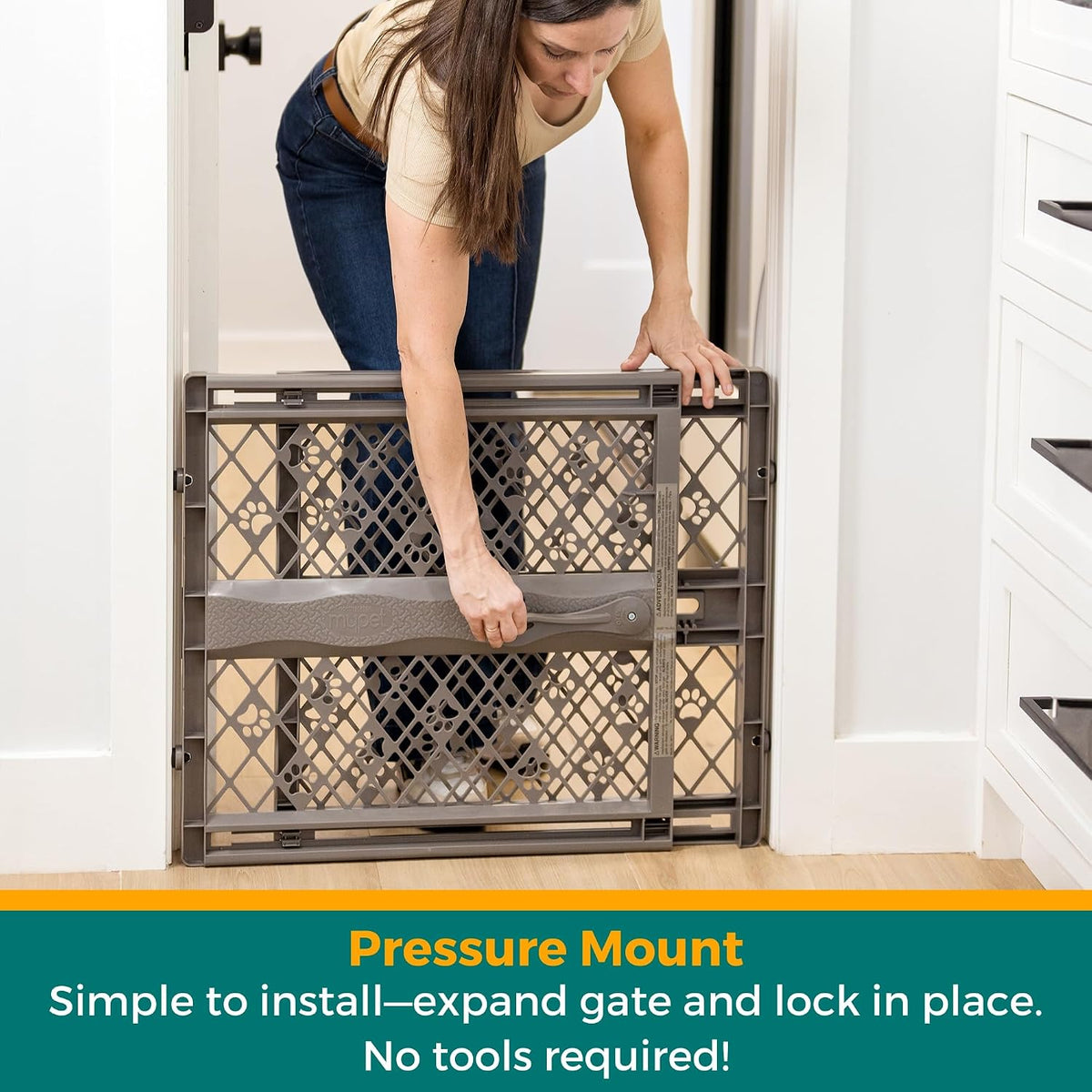 MYPET Paws Portable Pet Gate, 26-40 in Wide, 23 in Tall, Fieldstone Grey - view 3