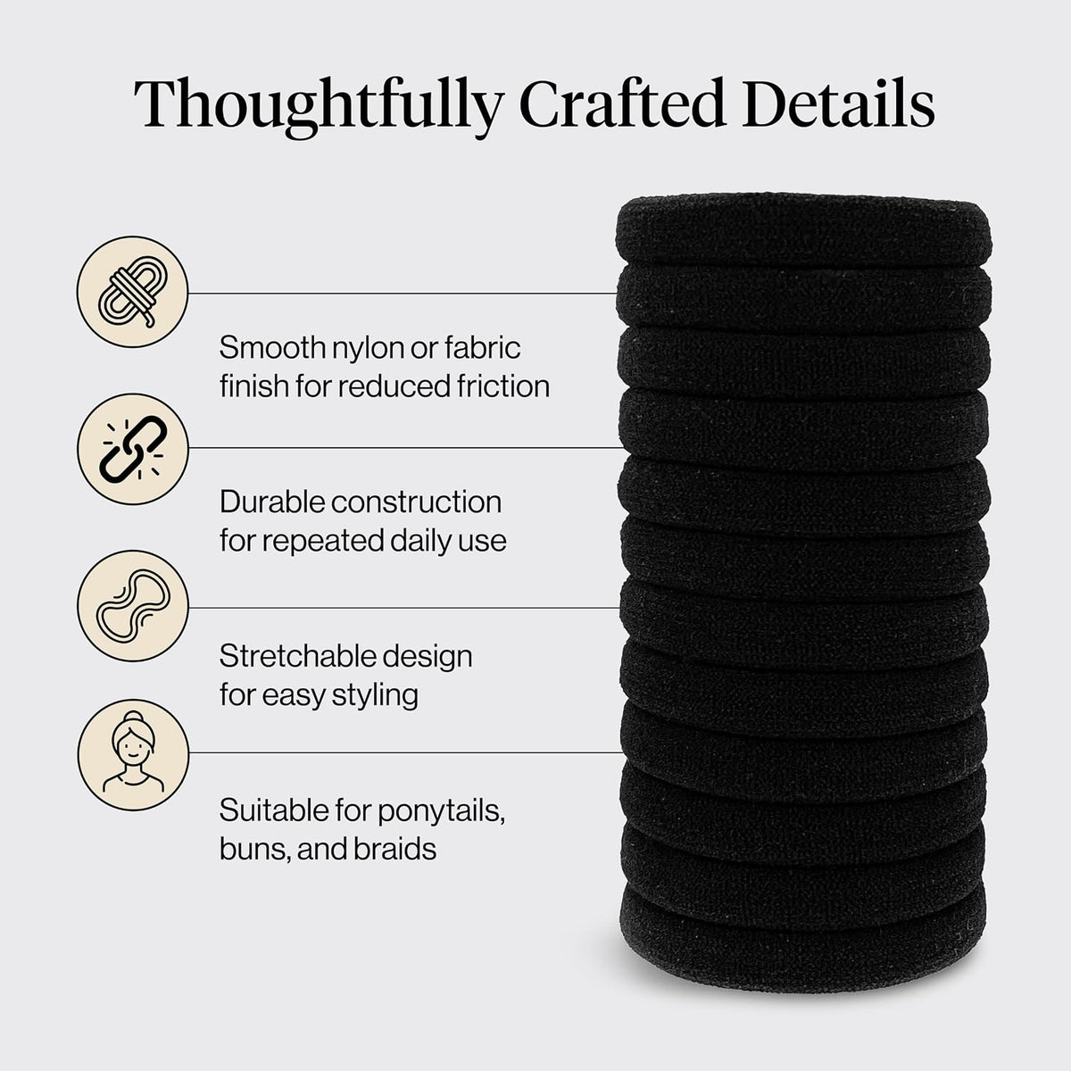Kitsch Nylon Elastic Hair Ties, Black, 12 Pieces - view 4