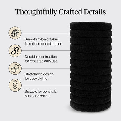 Kitsch Nylon Elastic Hair Ties, Black, 12 Pieces - view 4