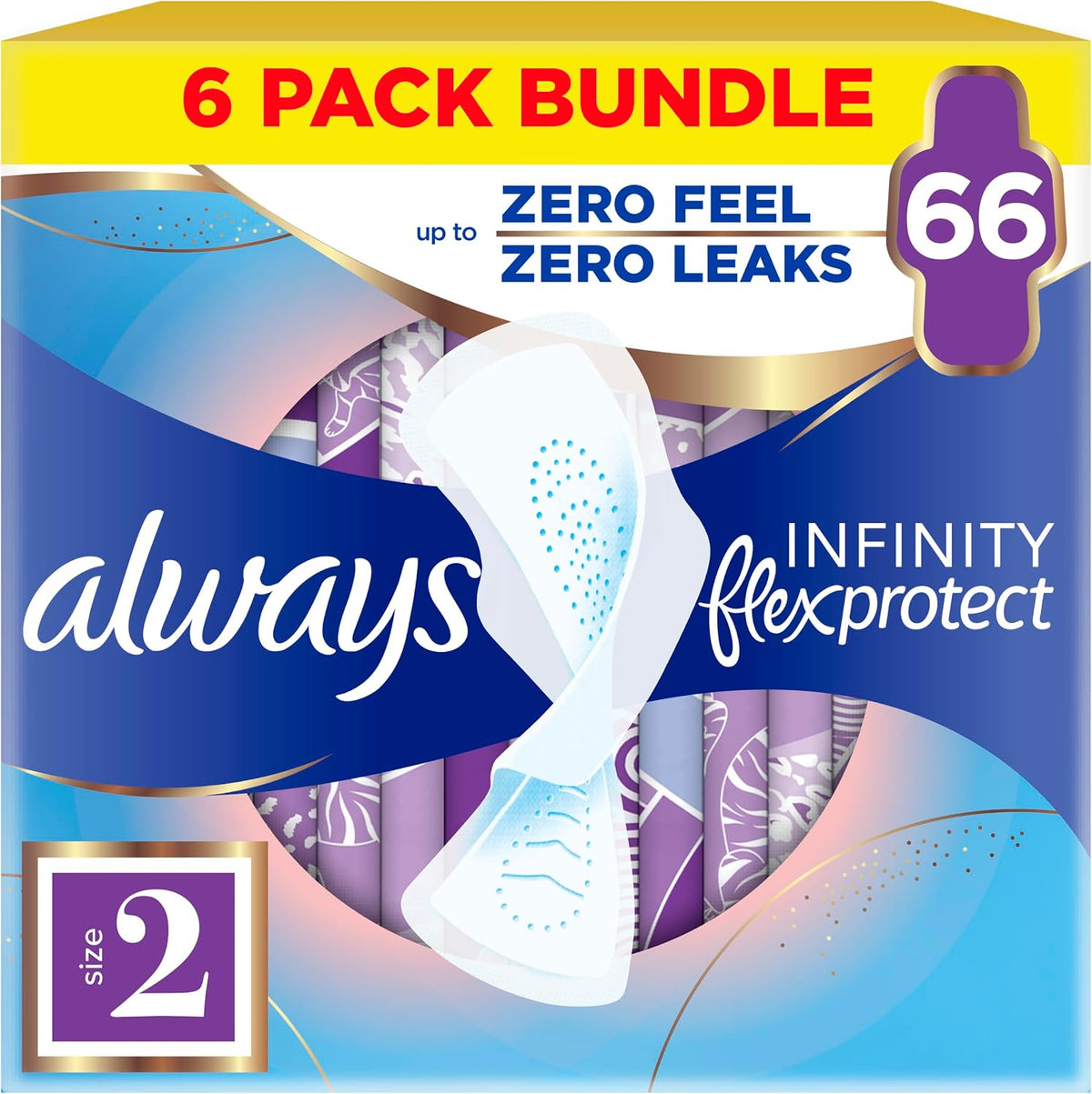 Always Infinity FlexProtect Sanitary Towels Size 2 Long, 6 Packs of 11 — product view