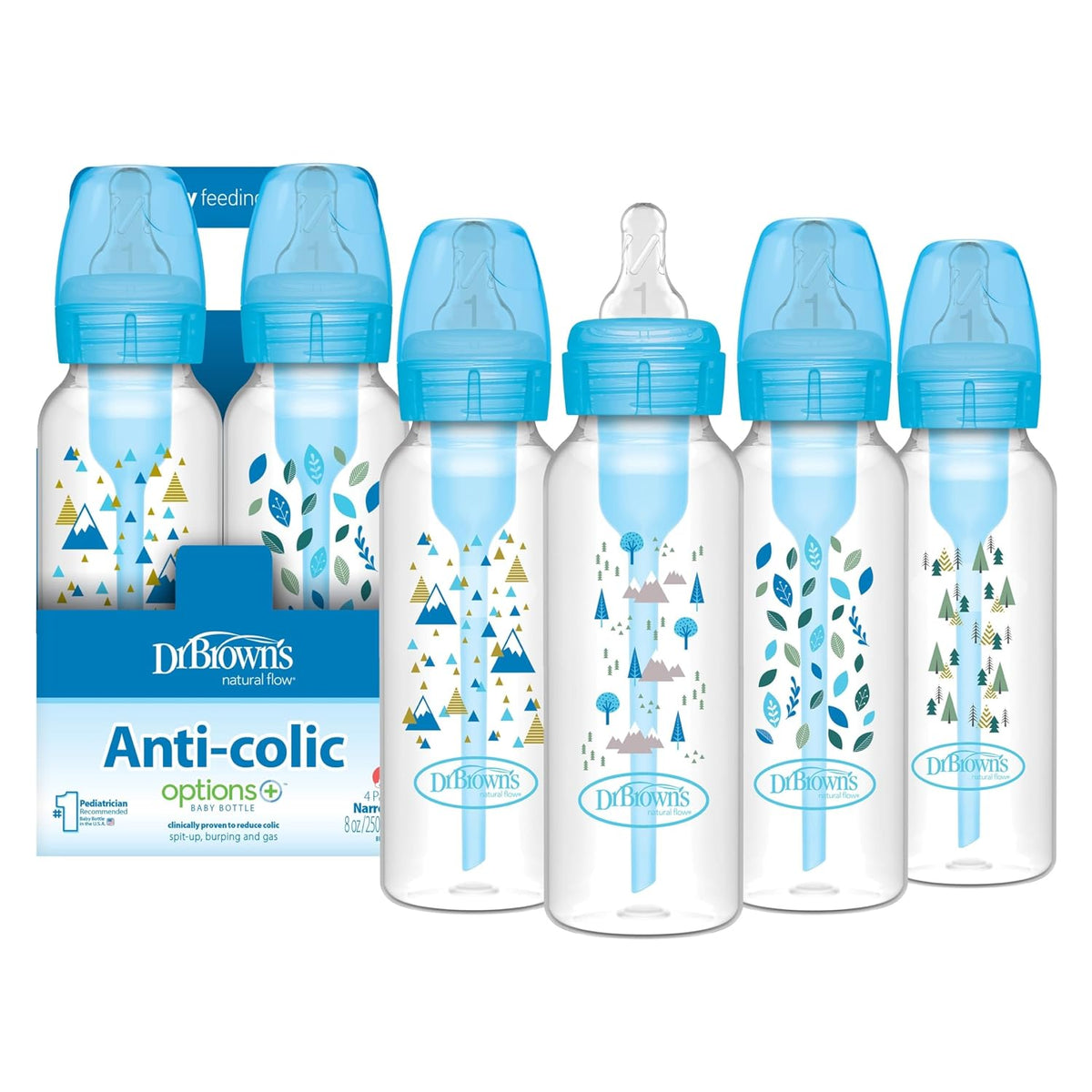 Dr. Brown's Anti-Colic Options+ Narrow Baby Bottles, 8 oz, Pack of 4 — product view