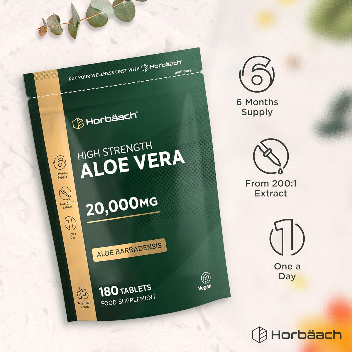 Horbaach Aloe Vera Tablets 20,000mg - 180 Count One-A-Day - view 4