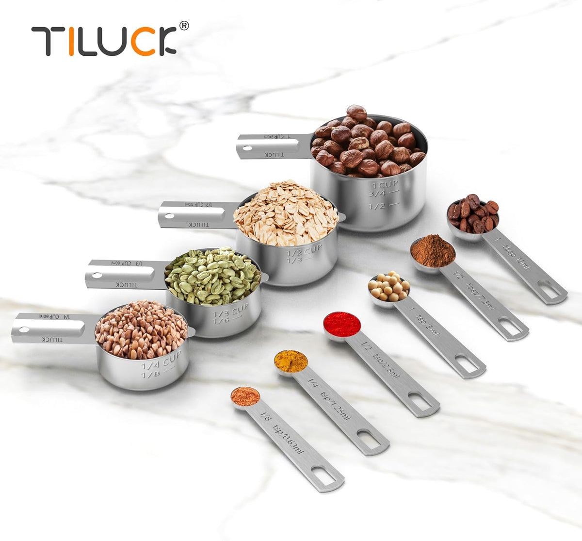TILUCK Stainless Steel Measuring Cups and Spoons Set, 10 Piece - view 5
