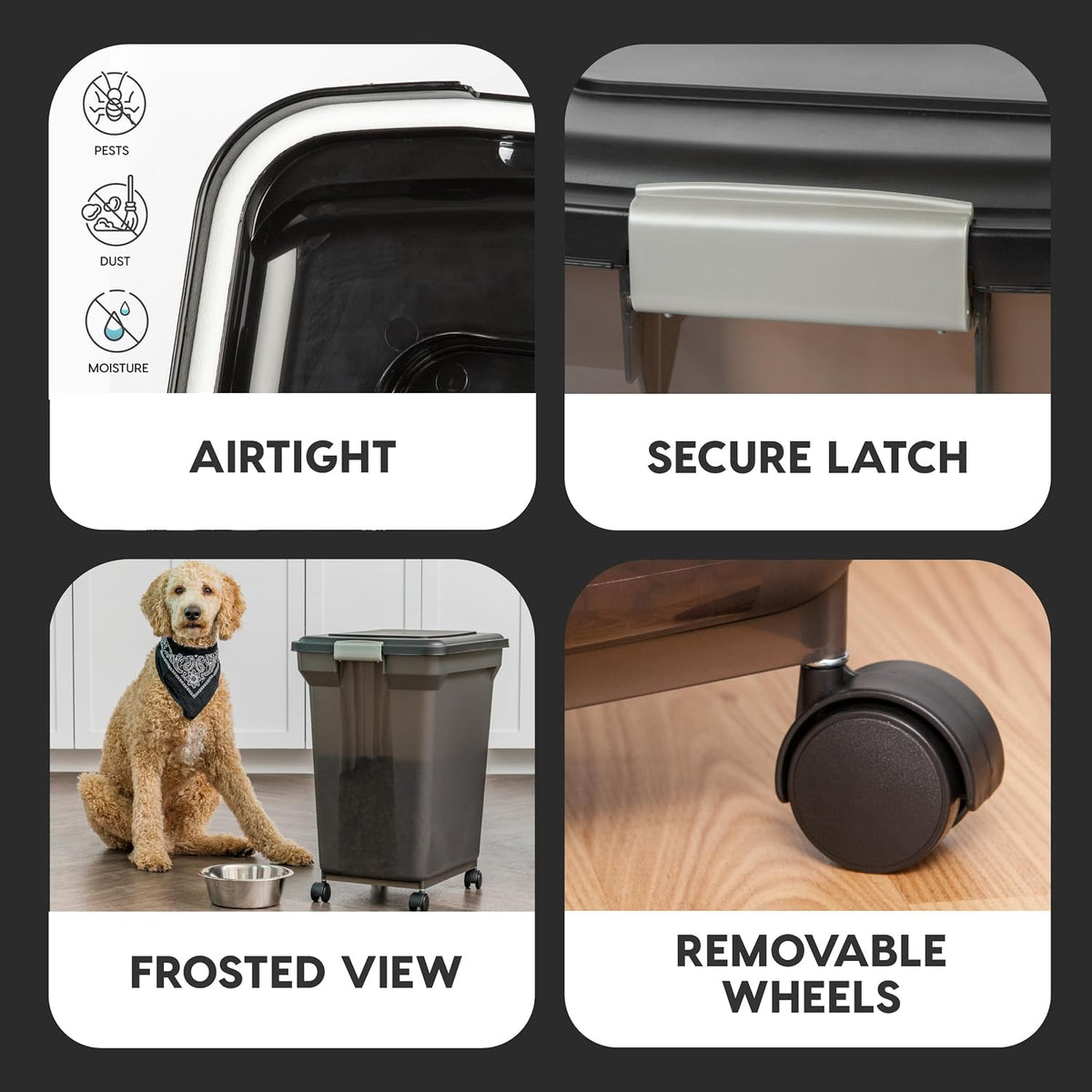 IRIS USA Airtight Pet Food Storage Container, 67 Qt, Smoke Black - view 4