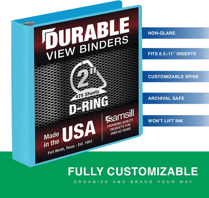 Samsill Durable 2 Inch D-Ring Binder, Clear View Cover, Sky Blue - view 3