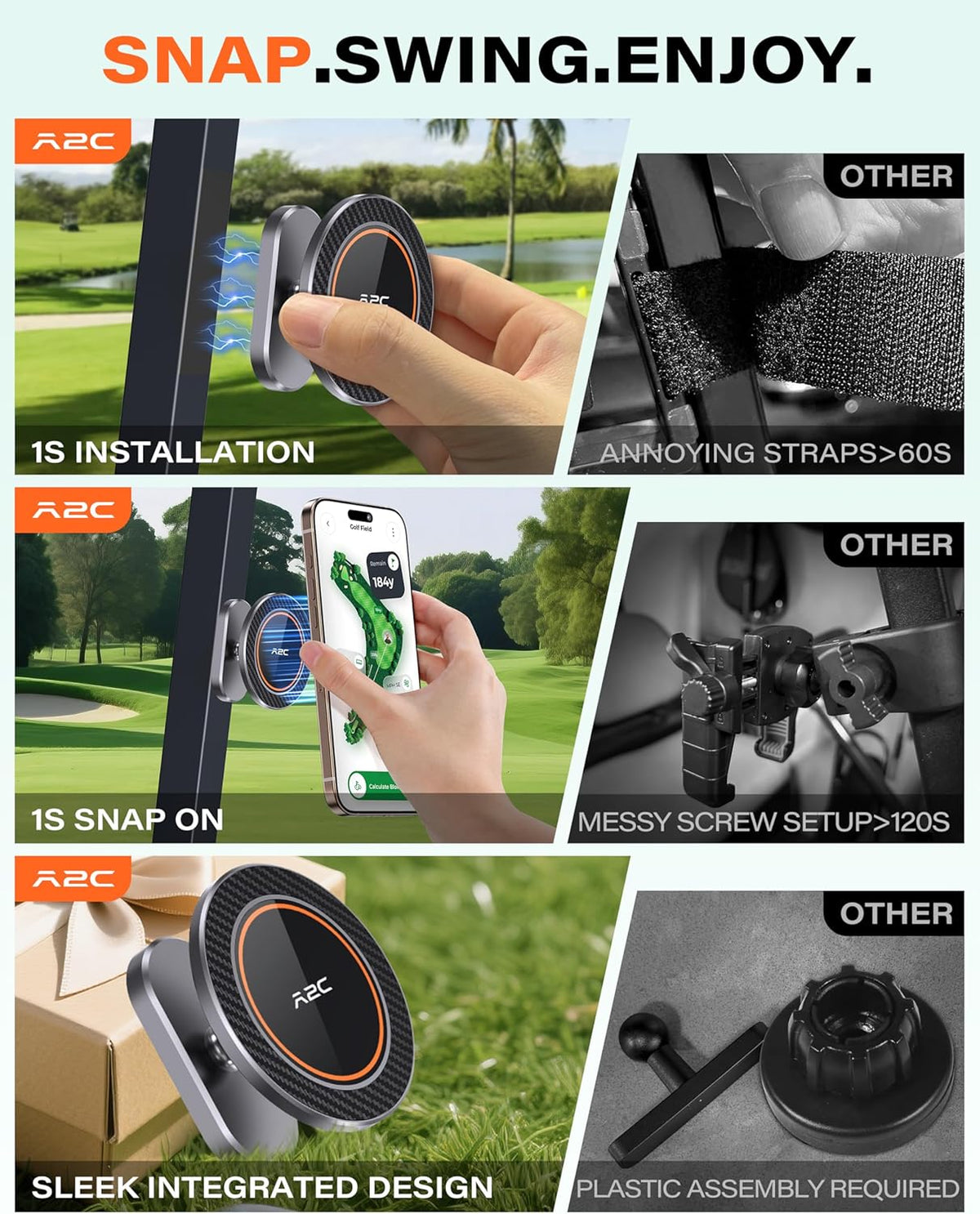A2C Magnetic Golf Cart Phone Holder, Aluminium Alloy - view 3