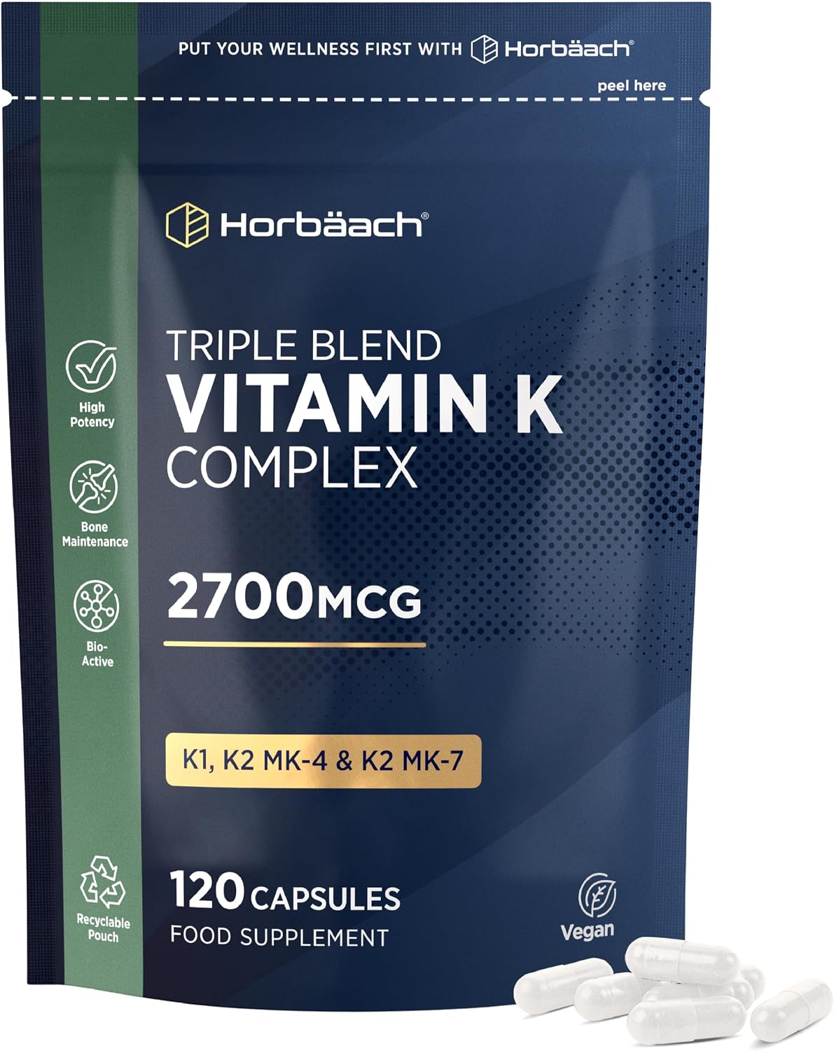 Horbaach Vitamin K Complex Capsules 2700 mcg, Vitamin K2 MK-4 + K1 — product view